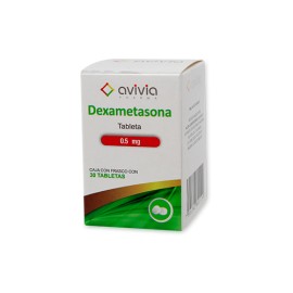 Dexametasona Tableta Cada tableta contiene dexametasona 0.5 mg Envase con 30 Tabletas.
